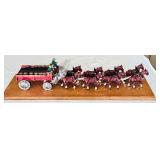 FR - Clydesdale Horse-Drawn Wagon Sculpture with Drivers and Barrels