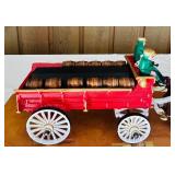 FR - Clydesdale Horse-Drawn Wagon Sculpture with Drivers and Barrels