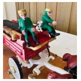 FR - Clydesdale Horse-Drawn Wagon Sculpture with Drivers and Barrels