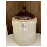 FR - Vintage 5 Gallon Stoneware Crock Jug with Brown Top