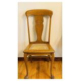 DR - Vintage Wooden Dining Chair with Cane Seat and Carved Backrest