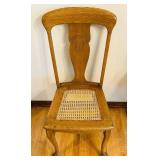 DR - Vintage Wooden Dining Chair with Cane Seat and Carved Backrest