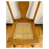 DR - Vintage Wooden Dining Chair with Cane Seat and Carved Backrest