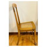 DR - Vintage Wooden Dining Chair with Cane Seat and Carved Backrest