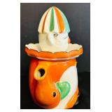 K - Vintage Japan Clown Ceramic Juice Pitcher and Reamer