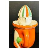 K - Vintage Japan Clown Ceramic Juice Pitcher and Reamer