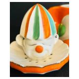 K - Vintage Japan Clown Ceramic Juice Pitcher and Reamer