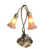 DR - 15-Inch Double Lily Art Nouveau Style Table Lamp with Glass Shades
