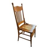 DR - Antique Oak Dining Chair with Cane Seat and Carved Backrest