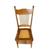 DR - Antique Oak Dining Chair with Cane Seat and Carved Backrest