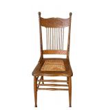 DR - Antique Oak Dining Chair with Cane Seat and Carved Backrest