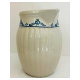 FR - Vintage Stoneware Pitcher and Bowl Set with Blue Floral Design, 12 Inch Pitcher
