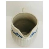 FR - Vintage Stoneware Pitcher and Bowl Set with Blue Floral Design, 12 Inch Pitcher