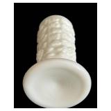 K - Set of 2 Vintage Milk Glass Salt and Pepper Shakers with Silver Tops