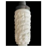 K - Set of 2 Vintage Milk Glass Salt and Pepper Shakers with Silver Tops