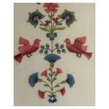 FR - Vintage Framed Embroidered Wall Art with Birds and Floral Design