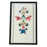 FR - Vintage Framed Embroidered Wall Art with Birds and Floral Design