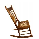 LR - Antique Oak Rocking Chair with Woven Cane Seat