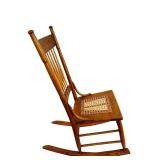 LR - Antique Oak Rocking Chair with Woven Cane Seat