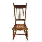 LR - Antique Oak Rocking Chair with Woven Cane Seat