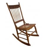 LR - Antique Oak Rocking Chair with Woven Cane Seat