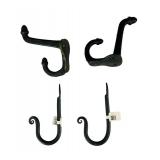 FR - Collection of Vintage Decorative Black Wrought Iron Wall Brackets and Hooks