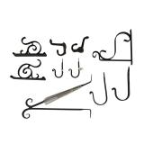 FR - Collection of Vintage Decorative Black Wrought Iron Wall Brackets and Hooks