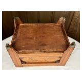 FR - Antique Wooden Storage Box with Decorative Carved Sides