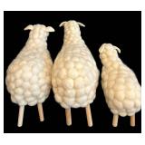 DR - Set of 3 Handcrafted Wool Sheep Figures with Wooden Legs