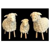 DR - Set of 3 Handcrafted Wool Sheep Figures with Wooden Legs