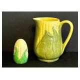 K - Shawnee Vintage Pottery Corn Ware Pitcher and Japan Corn Salt Shaker, 5 Inch