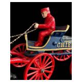 FR - Vintage Cast Iron Horse Drawn Fire Chief Wagon Toy