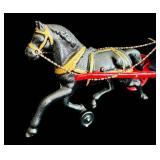 FR - Vintage Cast Iron Horse Drawn Fire Chief Wagon Toy