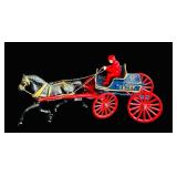 FR - Vintage Cast Iron Horse Drawn Fire Chief Wagon Toy