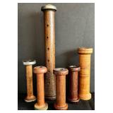 FR - Set of 6 Vintage Wooden Textile Mill Bobbins