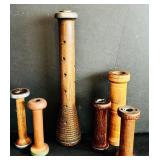 FR - Set of 6 Vintage Wooden Textile Mill Bobbins