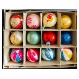 FR - Set of 12 Vintage Premier Glass Christmas Tree Ornaments with Original Box