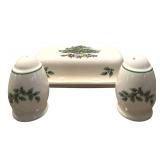 FR - Spode Christmas Tree Cranberry Server with Slotted Spoon and Covered Butter Set with Salt & Pepper