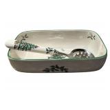 FR - Spode Christmas Tree Cranberry Server with Slotted Spoon and Covered Butter Set with Salt & Pepper