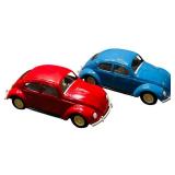 FR - Set of 2 Vintage Volkswagen Beetle Toy Cars, Red and Blue