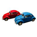 FR - Set of 2 Vintage Volkswagen Beetle Toy Cars, Red and Blue