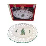 FR - Spode Christmas Tree Oval Pierced Dish 14in with Original Box