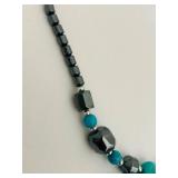 K - 16 Inch Turquoise Turtle Pendant Necklace with Hematite Beads