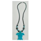 K - 16 Inch Turquoise Turtle Pendant Necklace with Hematite Beads
