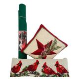 LR - Holiday Decor Set with Hooked Star Pillow, Cardinal Pillow, and Christmas Tree Stand Mat