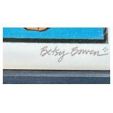 FR - Decorative Lot: Stoneware Lamp, Framed Betsy Bowen Chickadee Print, Kaukauna Klub Crock, and Blue Transferware Plates