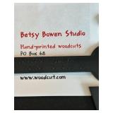 FR - Decorative Lot: Stoneware Lamp, Framed Betsy Bowen Chickadee Print, Kaukauna Klub Crock, and Blue Transferware Plates