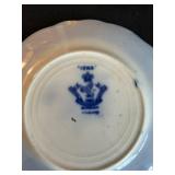 FR - Decorative Lot: Stoneware Lamp, Framed Betsy Bowen Chickadee Print, Kaukauna Klub Crock, and Blue Transferware Plates