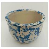 FR - Pair of Blue Vintage Spongeware Pottery Crocks