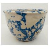 FR - Pair of Blue Vintage Spongeware Pottery Crocks